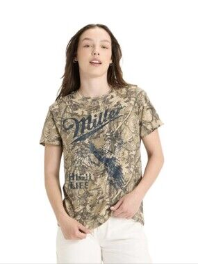 #A36 Miller High Life Camo Graphic Tee - Tan & Olive